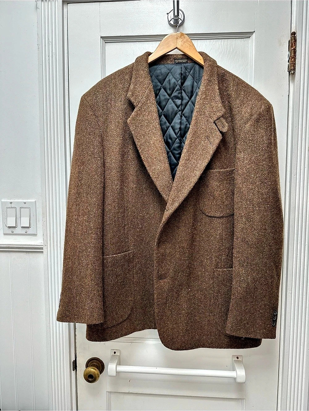 Men’s L.L.Bean Vintage Quilted Thinsulate Wool Tweed Coat Brown 48